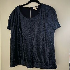 Blue Sequin Short Sleeve Top